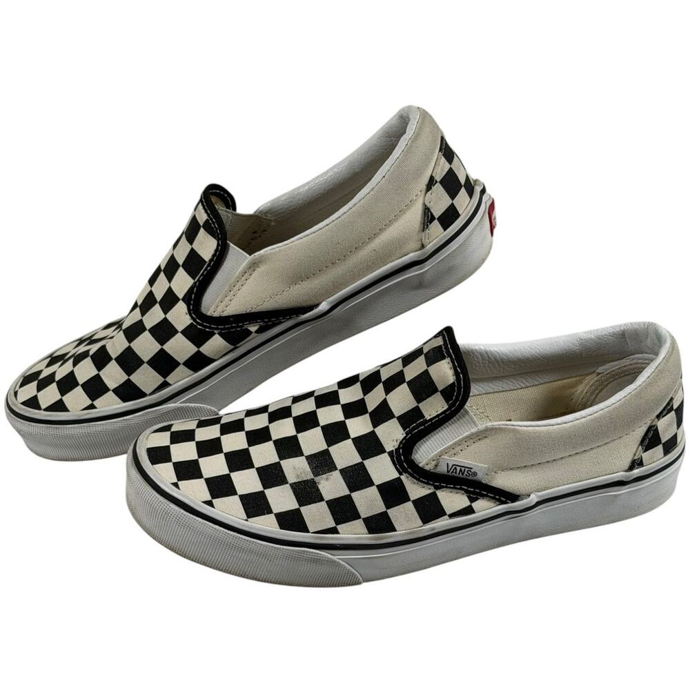 VANS Casual Sneakers, Men’s 7, White Black Checkered, Canvas, Skate, Low Top